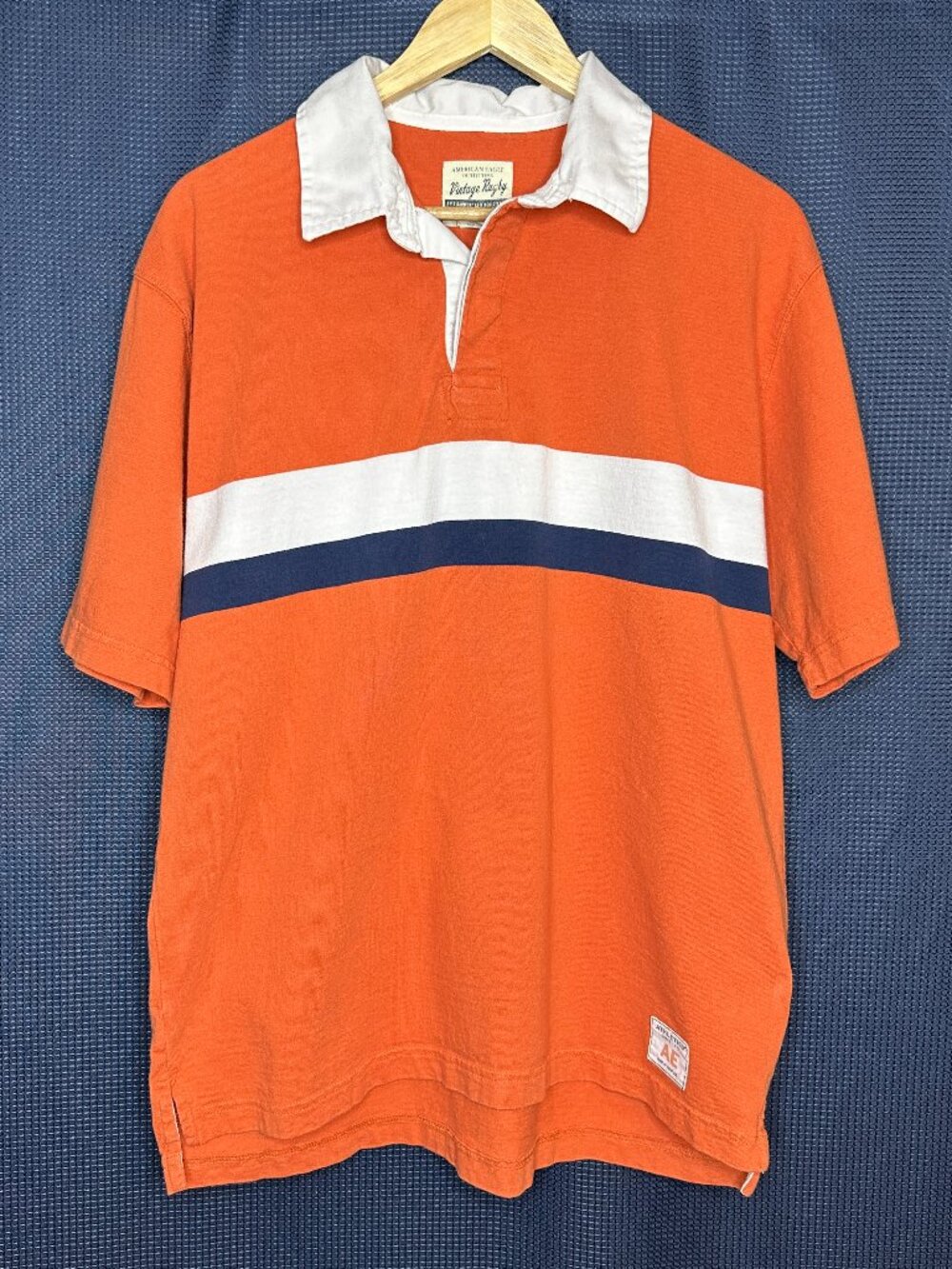 American Eagle Rugby Shirt, Medium Short Sleeve Y2K Preppy Sports Streetwear